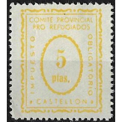 Viñeta. Comité Provincial Pro Refugiados. Castellón. 5 Pesetas (Nuevo, con señal de fijasellos)
