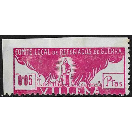 Viñeta. Comité Lopcal de Refugiados de Guerra. Villena. 0,05 Pesetas (Nuevo, con señal de fijasellos)