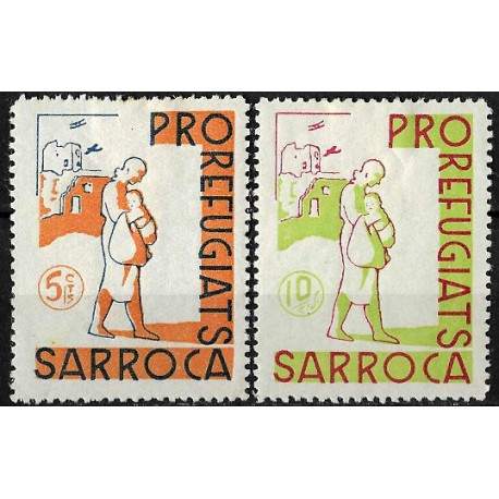 Viñetas. Pro Refugiados. Sarroca. 5 y 10 Céntimos (Nuevo, con señal de fijasellos)