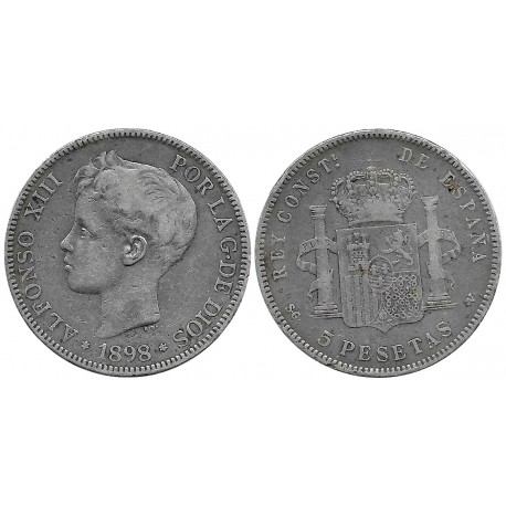 Alfonso XIII. 1898*(18-98). 5 Pesetas (BC) (Plata) Ceca de Madrid SG-V