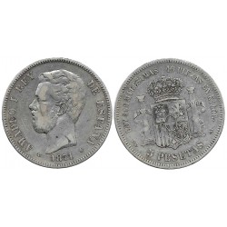 Amadeo I. 1871*(18-74). 5 Pesetas (BC/BC+) (Plata) Ceca de Madrid DE-M