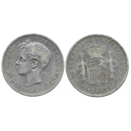 Alfonso XIII. 1898*(18-98). 5 Pesetas (BC) (Plata) Ceca de Madrid SG-V