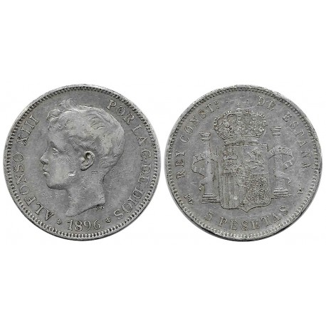 Alfonso XIII. 1896*(18-96). 5 Pesetas (BC) (Plata) Ceca de Madrid PG-V
