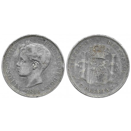 Alfonso XIII. 1896*(18-96). 5 Pesetas (BC) (Plata) Ceca de Madrid PG-V