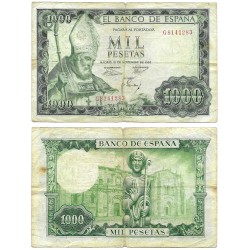 Estado Español. 1965. 1000 Pesetas (BC/BC-) Serie G, Manchas y leves roturas en márgenes