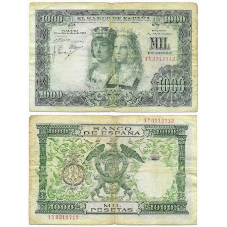Estado Español. 1957. 1000 Pesetas (BC/BC-) Serie 1Y, Leves roturas en márgenes