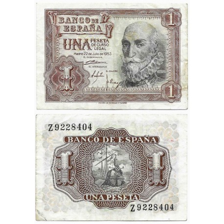 Estado Español. 1953. 1 Peseta (BC/BC+) Serie Z, Manchado levemente