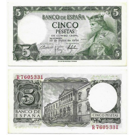 Estado Español. 1954. 5 Pesetas (EBC-) Serie R