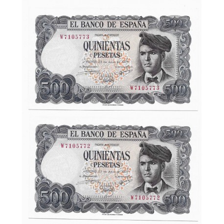 Estado Español. 1971. 500 Pesetas (EBC/EBC+) Serie W, Pareja Correlativa