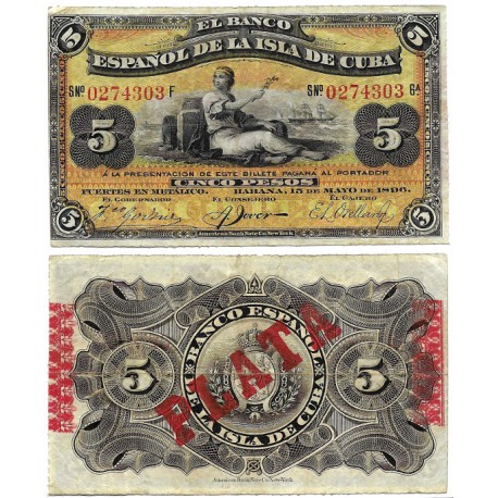 Cuba Colonial. 1896. 5 Pesos (MBC-)