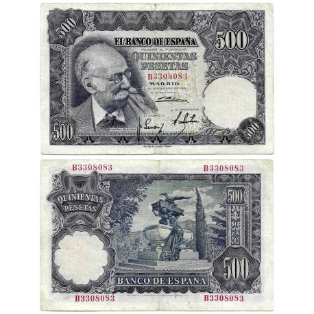 Estado Español. 1951. 500 Pesetas (BC+) Serie B, Agujeros de Grapa