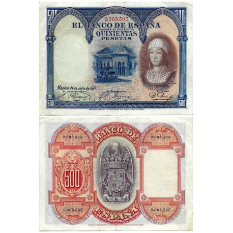 España. 1927. 500 Pesetas (MBC/MBC-) Sin Serie