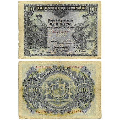 España. 1906. 100 Pesetas (BC) Serie A, Roturas en márgenes
