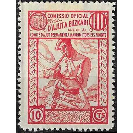 Viñeta. Comisión de Ayuda a Euskadi. 10 Céntimos (Nuevo, con señal de fijasellos)