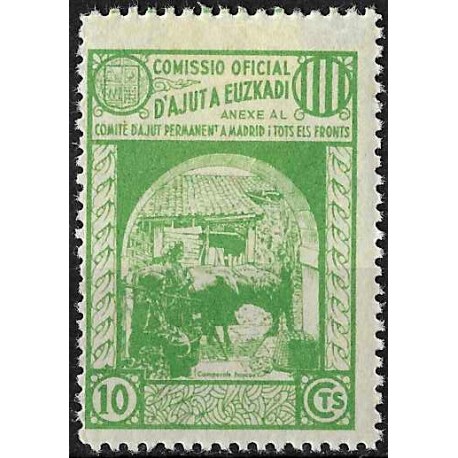 Viñeta. Comisión de Ayuda a Euskadi. 10 Céntimos (Nuevo, con señal de fijasellos)