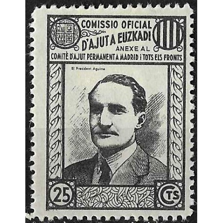 Viñeta. Comisión de Ayuda a Euskadi. 25 Céntimos (Nuevo, con señal de fijasellos)
