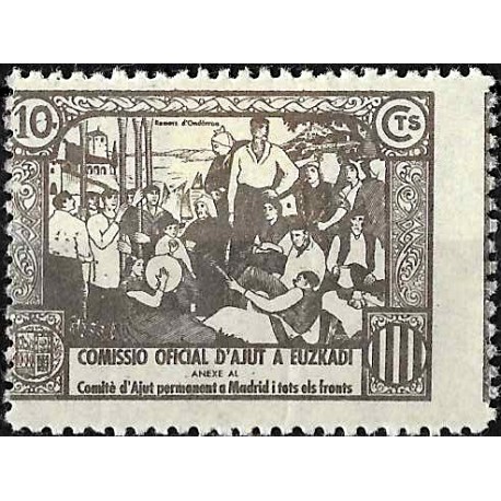 Viñeta. Comisión de Ayuda a Euskadi. 10 Céntimos (Nuevo, con señal de fijasellos)