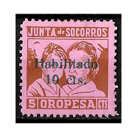 Viñeta. Junta de Socorros. Oropesa. Habilitado 10 Céntimos (Nuevo, con señal de fijasellos)