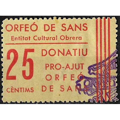 Viñeta. Orfeó de Sans. Entidad Cultural Obrera. 25 Céntimos (Nuevo, con señal de fijasellos y rotura en goma)