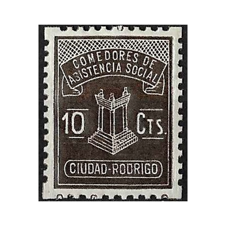 Viñeta. Comedores de Asistencia Social. Ciudad-Rodrigo. 10 Céntimos (Nuevo, con señal de fijasellos)