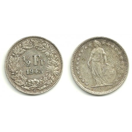 (23) Suiza. 1943B. ½ Franc (MBC) (Plata)