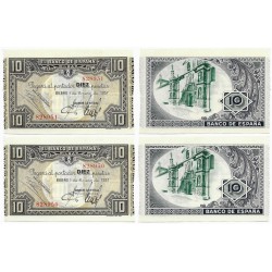 España (II República). 1937. 10 Pesetas (SC) Pareja Correlativa