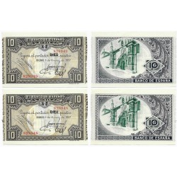 España (II República). 1937. 10 Pesetas (SC) Pareja Correlativa