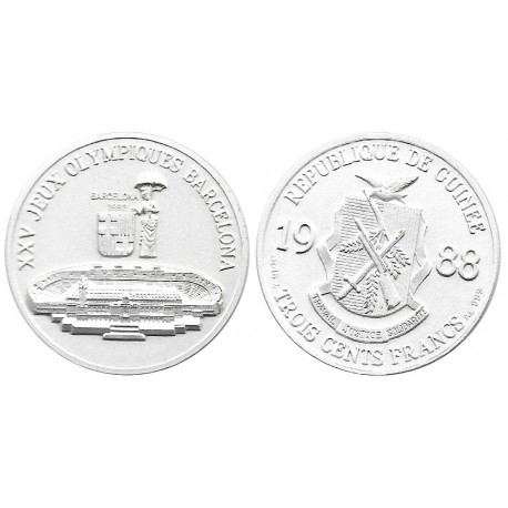 (59) República de Guinea. 1988. 100 Francs (SC) (Plata)