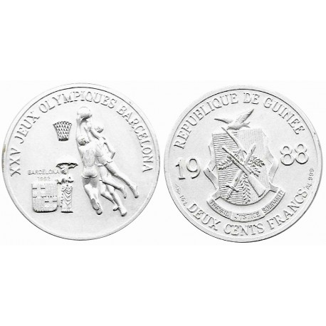 (58) República de Guinea. 1988. 10 Francs (SC) (Plata)