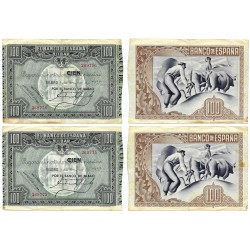 España (II República). 1937. 100 Pesetas (BC+) Manchas, Pareja Correlativa