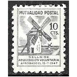 Mutualidad Postal. 10 céntimos (Nuevo, con señal de fijasellos y sin goma)