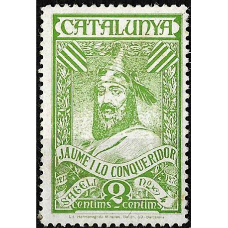 Viñeta. Jaume I. Catalunya. 2 Céntimos (Nuevo, con señal de fijasellos y leves manchas)