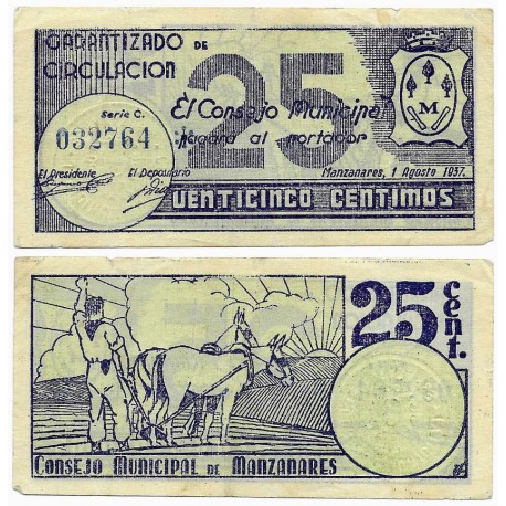 Manzanares. 1937. 25 Céntimos (MBC)