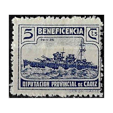 Viñeta. Beneficencia. Diputación Provincial de Cádiz. 5 Céntimos (Nuevo, con señal de fijasellos)