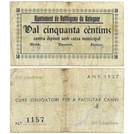 Vallfogona de Balaguer. 1937. 50 Céntimos (BC)