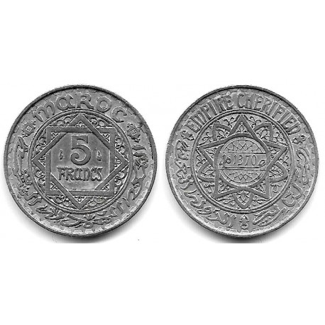 (Y48) Marruecos. 1370AH. 5 Francs (MBC+)