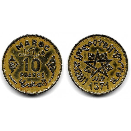 (Y49) Marruecos. 1371AH. 10 Francs (MBC)