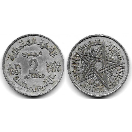 (Y47) Marruecos. 1370AH. 2 Francs (MBC)