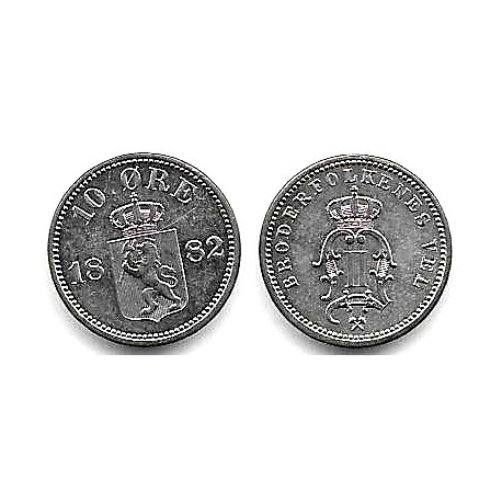 (350) Noruega. 1882. 10 Ore (EBC+) (Plata)