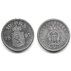 (350) Noruega. 1897. 10 Ore (EBC-) (Plata)
