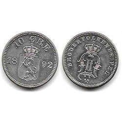 (350) Noruega. 1892. 10 Ore (EBC+) (Plata)
