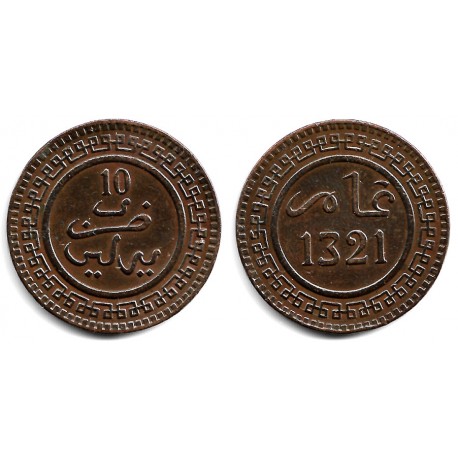 (Y17.1) Marruecos. 1321AH. 10 Mazunas (MBC+)