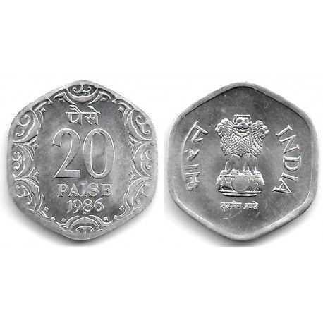 (44) India. 1986. 20 Paise (EBC+)