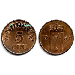 (400) Noruega. 1954. 5 Ore (MBC-) Manchas