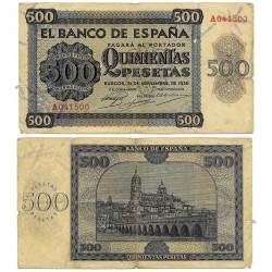 Estado Español. 1936. 500 Pesetas (BC+) Serie A, Leves roturas en márgenes