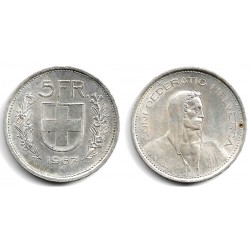 (40) Suiza. 1967(B). 5 Francs (EBC) (Plata) Manchas