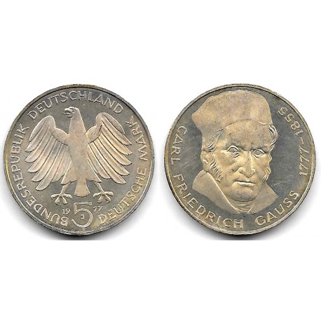(145) Alemania. 1977(J). 5 Mark (EBC+) (Plata)