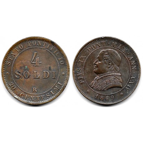 (1374) Ciudad del Vaticano. 1869. 4 Soldi (MBC+) Manchas de Óxido