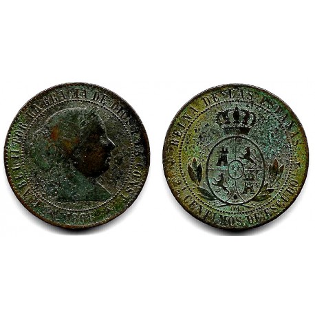 Isabel II. 1868. 2½ Céntimos de Escudo (BC/BC-) Ceca de Segovia OM