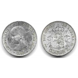 Alfonso XIII. 1892*(9-2). 50 Céntimos (EBC-) (Plata) Ceca de Madrid PG-M
